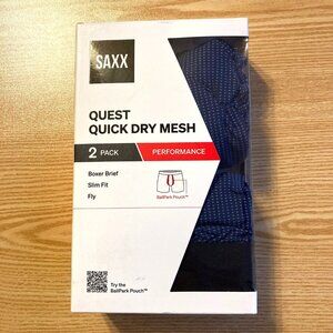SAXX Quest Quick Dry Mesh Boxer Brief 2-Pack Slim Fit Large L Midnight Blue NEW